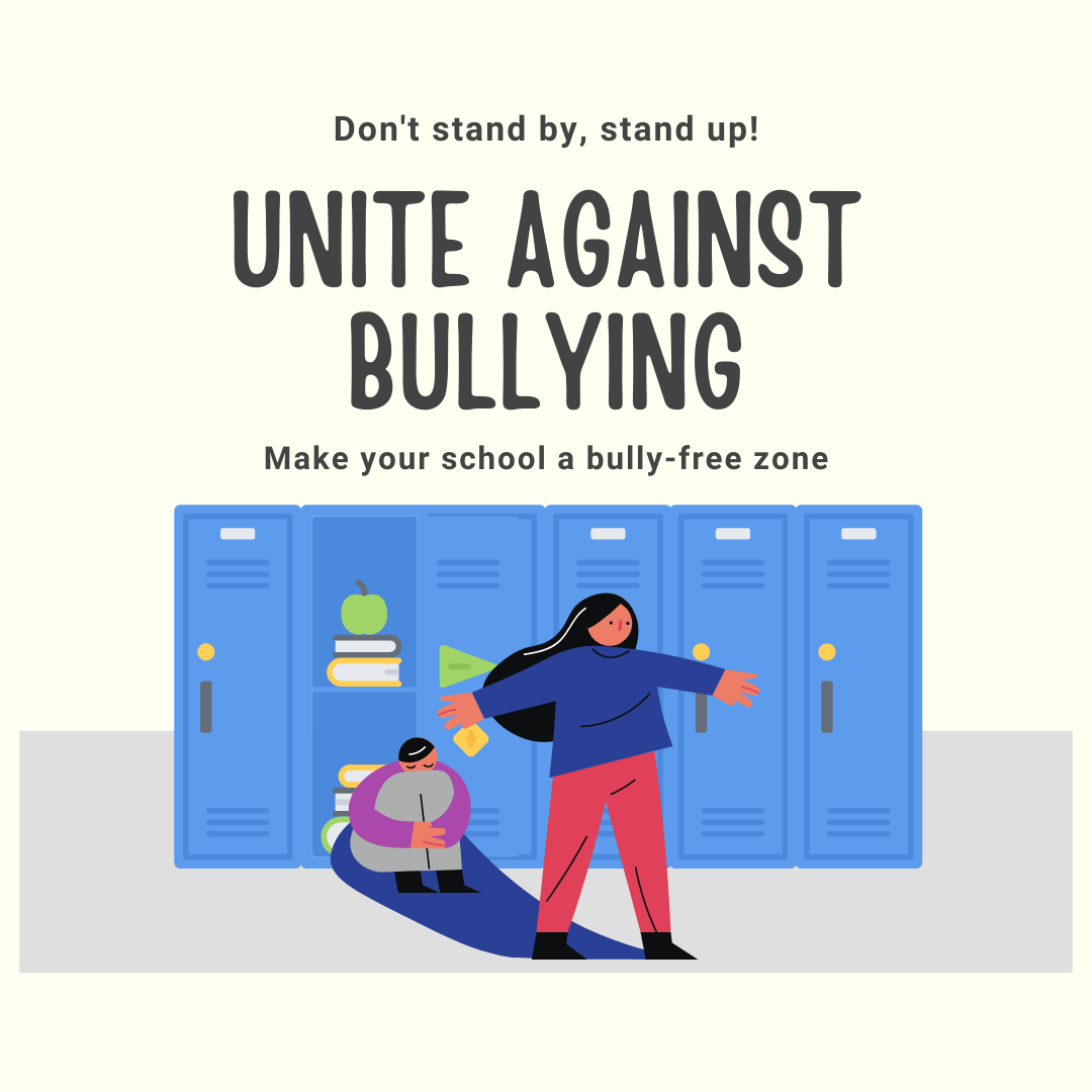 Blue Green Hands Unite Anti Bullying Poster Instagram Post Square