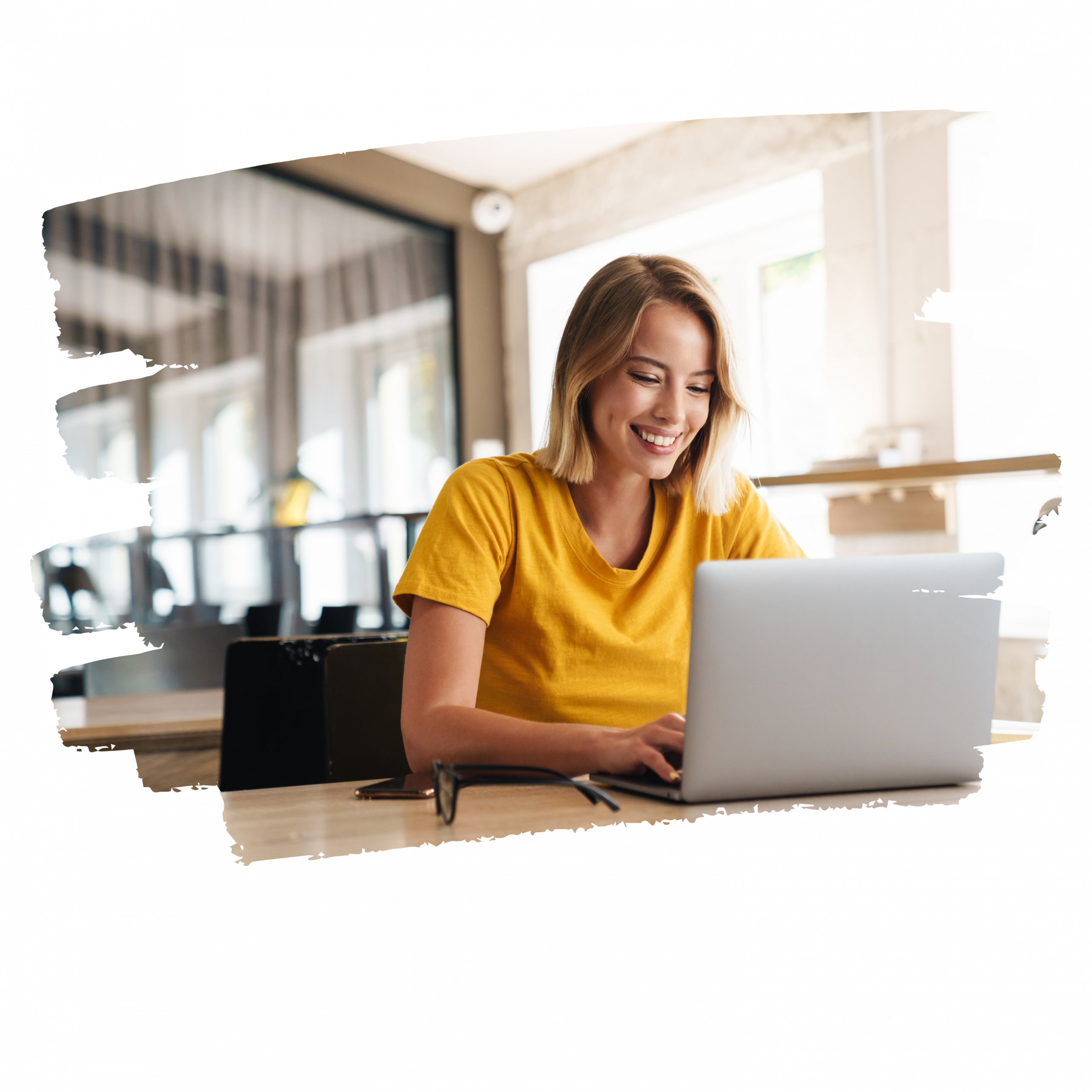 Person holding a laptop in classroom online learning
