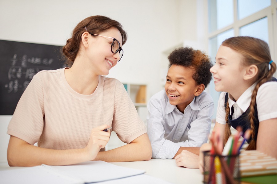 students and teacher planning